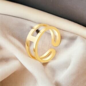 NEW 18K yellow gold plated double hollow open adjustable ring jewelry B26